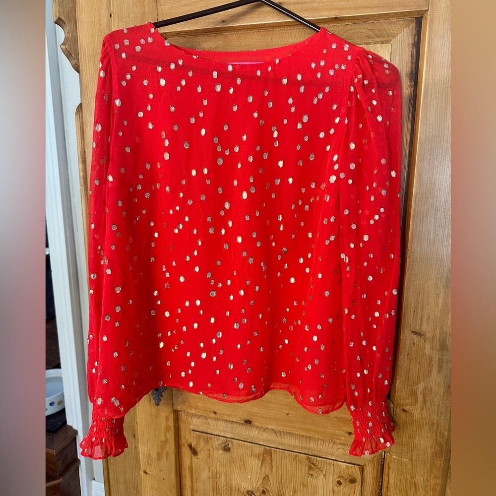 Lilly Pulitzer Silk Idina Ruby Red Blouse Size Small